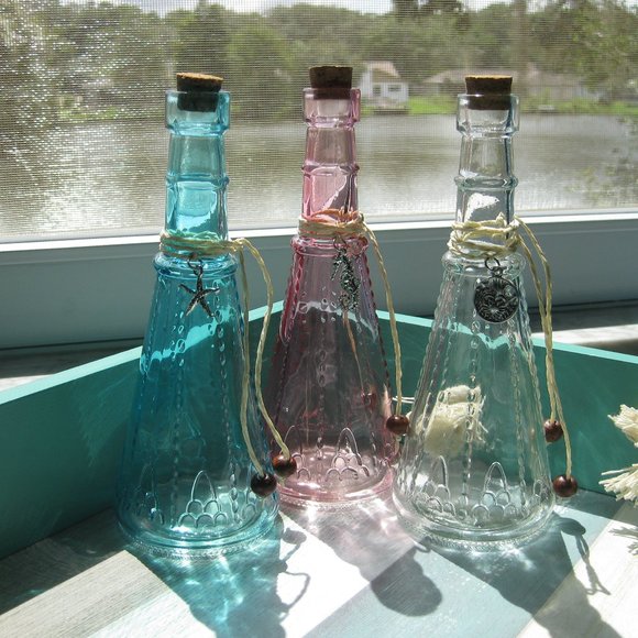 NWOT coastal beach sea ocean colored glass suncatcher charm bottles - Picture 2 of 5